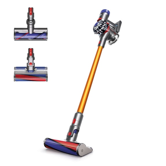 Dyson V8 Absolute Cordless Vacuum, Yellow, 214730-02, with two cleaner heads