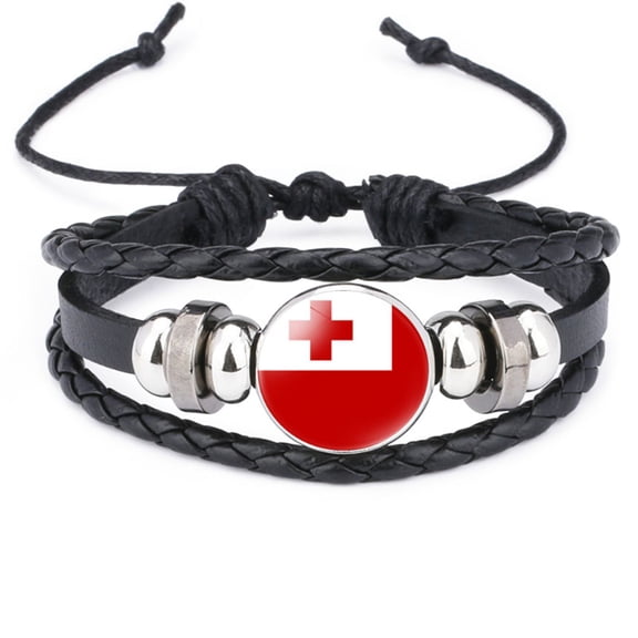 Uijokdef Bracelet for Women Men Tonga Flag Bracelet Multilayer Uijokdef Black Leather Bracelets Tonga Flag Wrap Bracelet