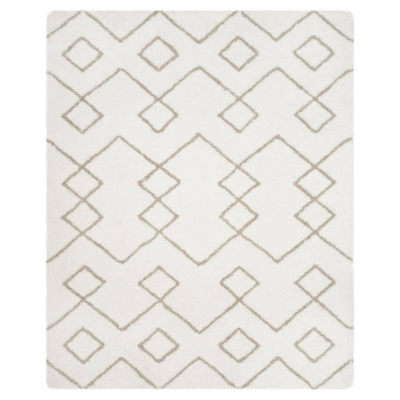 SAFAVIEH Toronto Isla Abstract Geometric Polyester Shag Area Rug, Ivory/Silver, 3' x 5'
