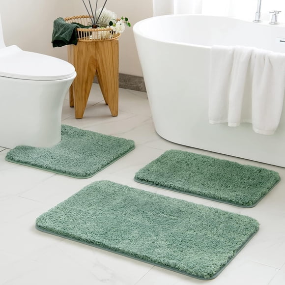 Bathroom Rugs Sets 3 Piece Including U Shaped Toilet Rug Sage Green 20x30 16x24 U 20x24