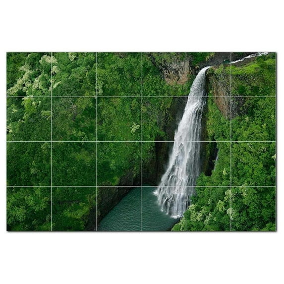 Waterfall Photo Ceramic Tile Mural Kitchen Backsplash Bathroom Shower, 406130-XL
