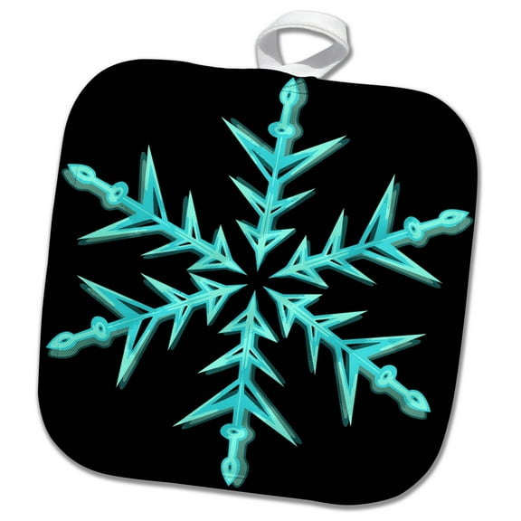 3dRose, Minimalistic Aquamarine Snowflake On Black, 8x8 Potholder
