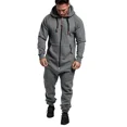 thumbnail image 2 of Mens Solid Long Sleeve Hooded Jumpsuit with Zipper Pockets Autumn Winter Casual, 2 of 9