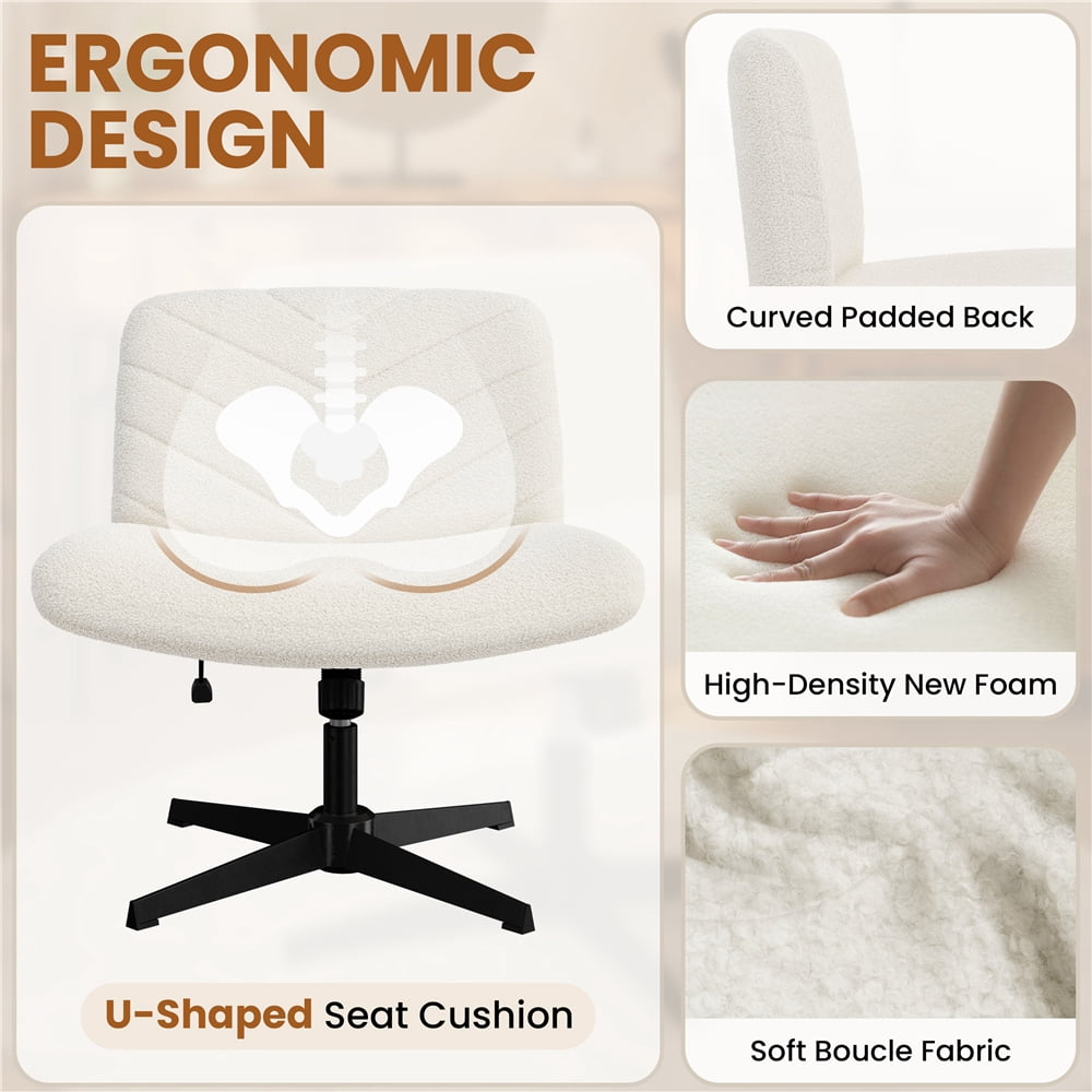 Yaheetech Fabric Swivel Desk Chair with No Arms and Extra Wide Seat, Beige, Ivory