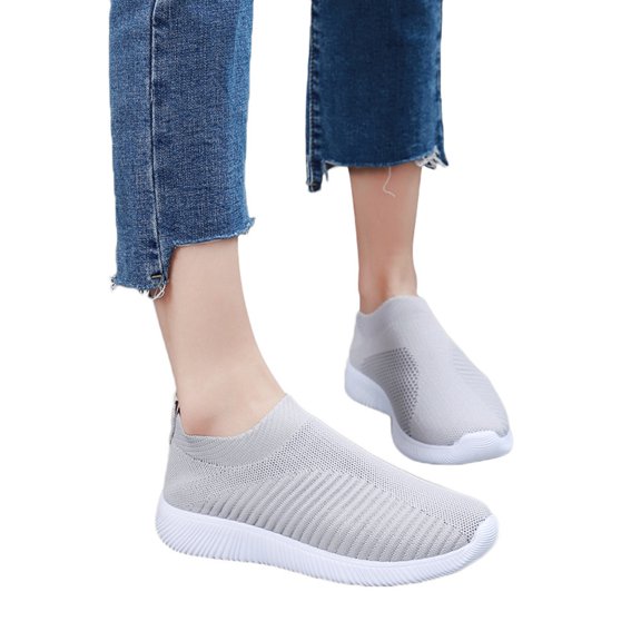 Womens Sock Sneakers Casual Slip on Mesh Walking Tennis Shoes Antislip Thick Soft Sole Workout Athletic Shoes Gray Size 9