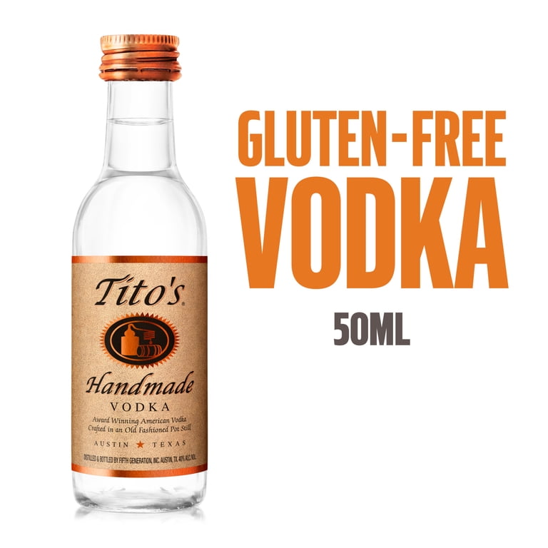 Tito's Handmade Vodka 50 ml Bottle, 40% ABV, Distilled from Corn