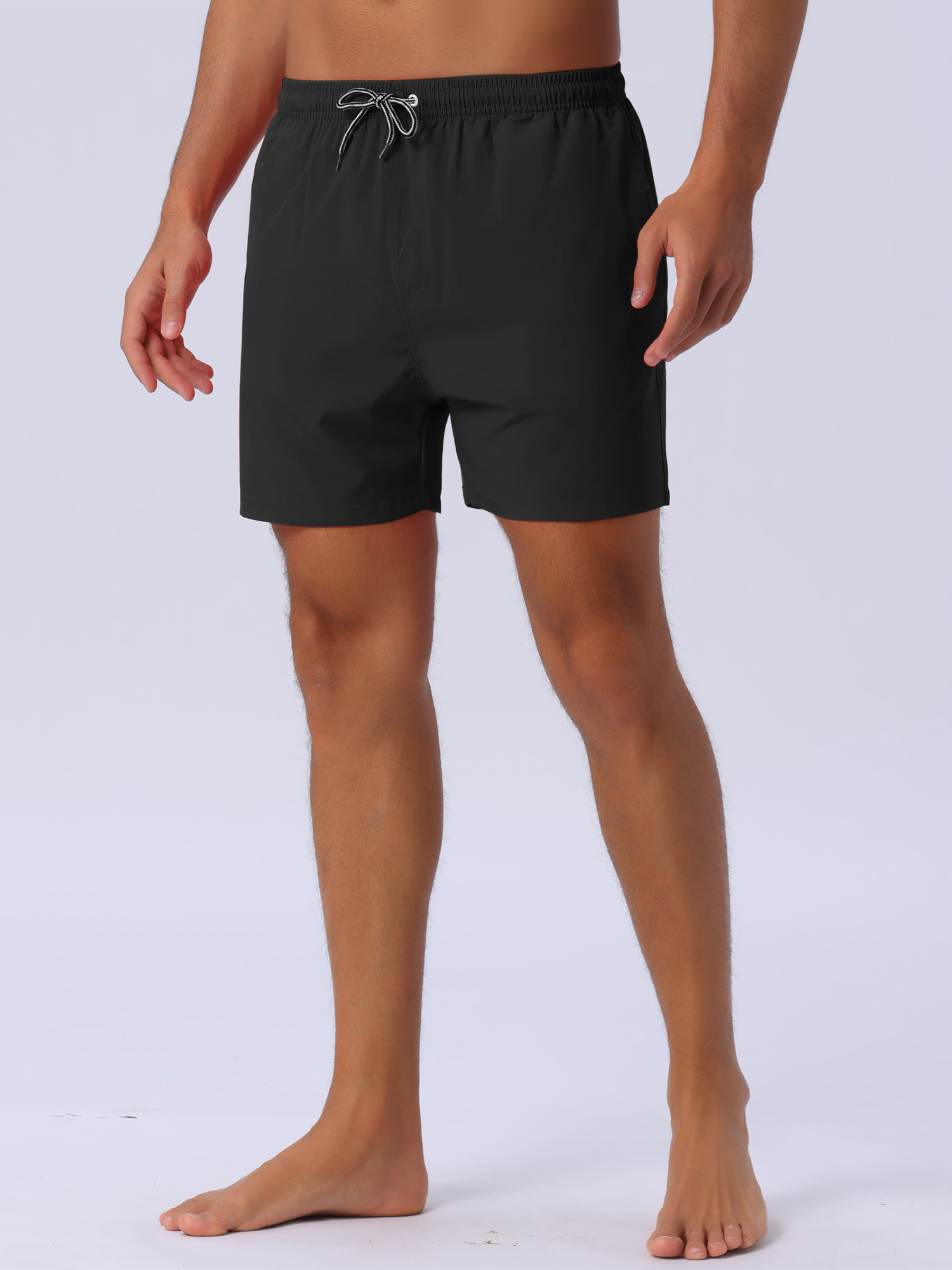 DARING DIVA Men's Drawstring Waist Side Pockets Mesh Lining Beach Swim Trunks 30 Black