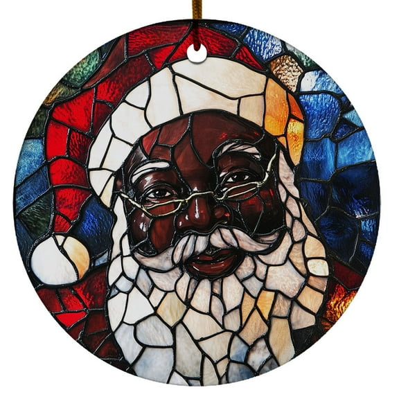 Black Santa With Stained Glass Design Ornament, Black Santa Claus Christmas Ornament Xmas 2025, Custom Name Ceramic Ornament, Xmas Tree Hanging Decoration