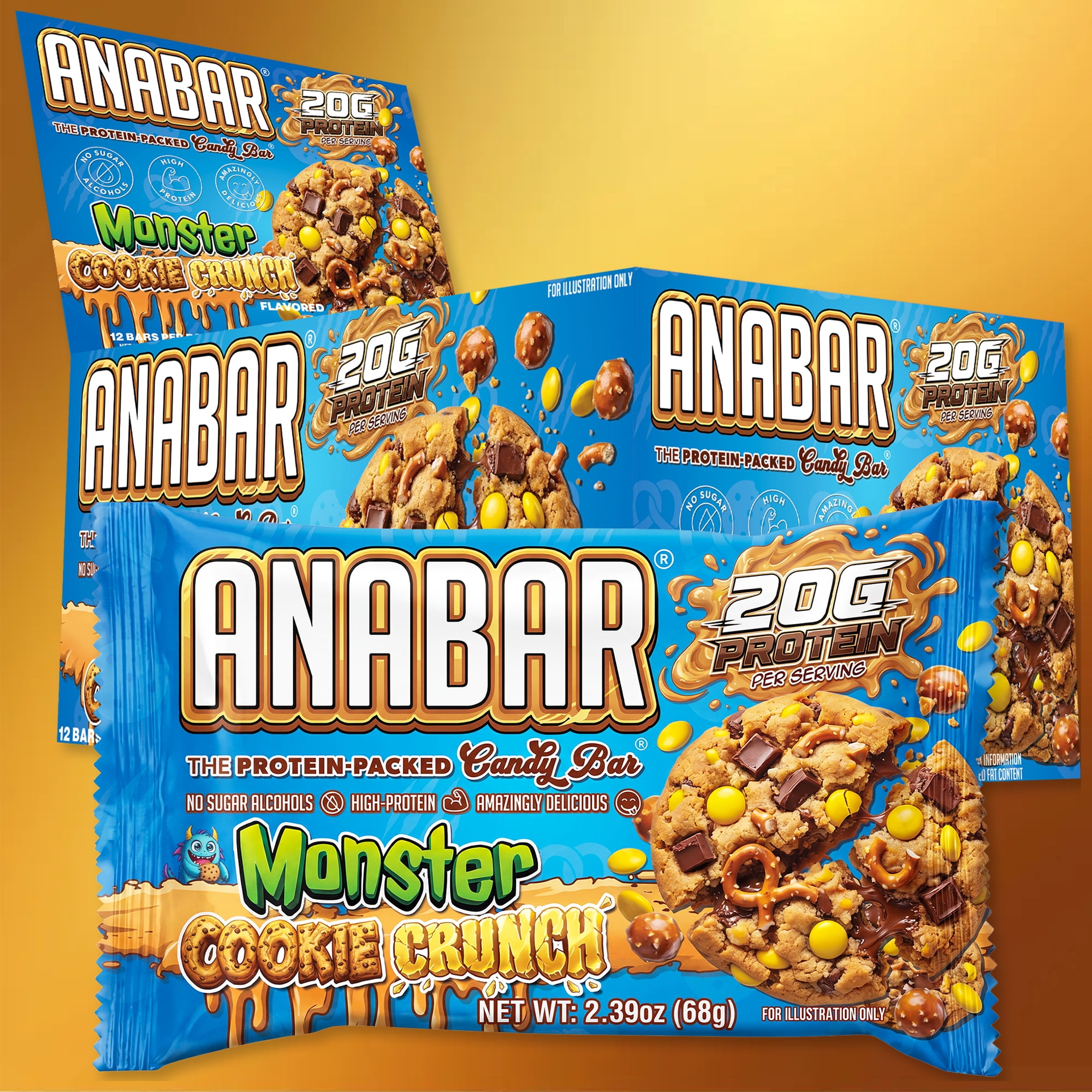 Anabar Monster Cookie Crunch Protein Bars, 20g Protein, 12 Count