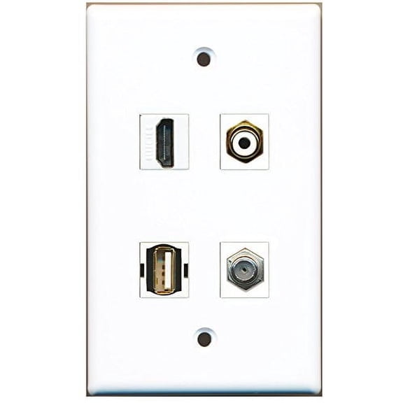 RiteAV - 1 Port HDMI 1 Port RCA White 1 Port Coax Cable TV- F-Type 1 Port USB A-A Wall Plate