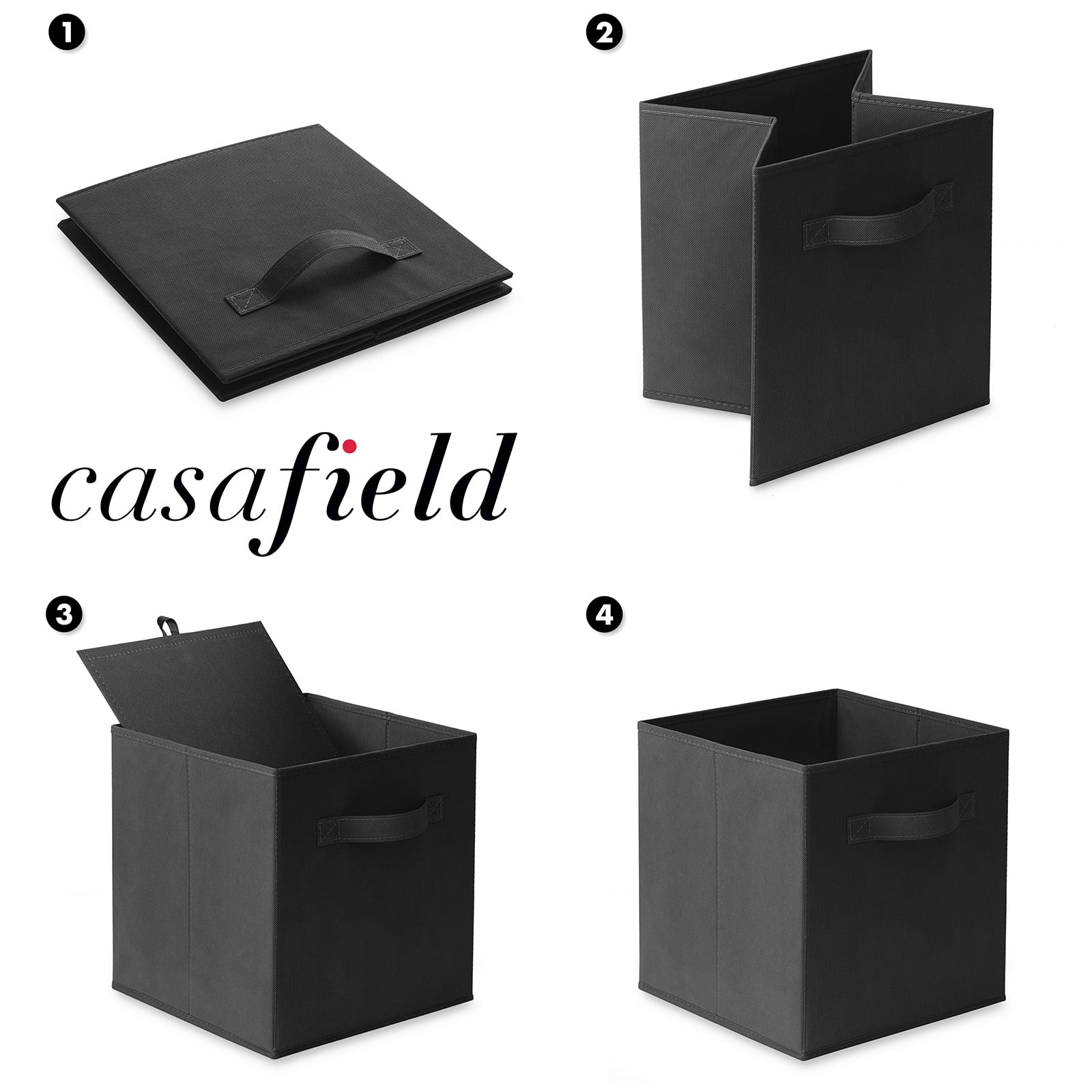 Casafield Set of 12 Fabric Storage Cube Bins, Black - 11" Collapsible Foldable Cloth Baskets for Shelves and Cubby Organizers