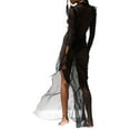 thumbnail image 3 of Douhoow Women Beach Cover ups Long Sleeve Deep V Neck See Through Ruffles Slit Dress, 3 of 7