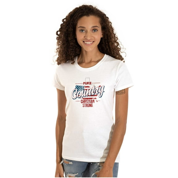 Pure Country Religious American Flag Womens Slim Fit Graphic Tee Brisco Brands X