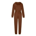 thumbnail image 6 of safuny Women's Jumpsuit Jumpsuit For Lady Wife Daughter Girlfriend Fashion Full Trousers V-Neck Long Sleeve Zip Belt Closure Jumpsuit Solid Color Comfy Lounge Casual Brown S, 6 of 9