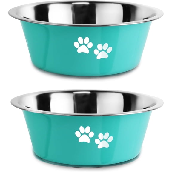 2 Pcs Stainless Steel Dog Bowls, Nonslip Rubber Bottom Insulated Dog Bowls for Medium Small Breed Dogs, Green