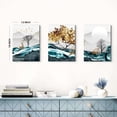 thumbnail image 4 of 3 Piece Abstract Mountain Wall Art Canvas Teal Gray Decor Geometric Sunset Moon Pictures Gold Trees Paintings for Living Room Abstract Nature Forest Lake Posters Artwork Modern Home Decoration 12x16, 4 of 6