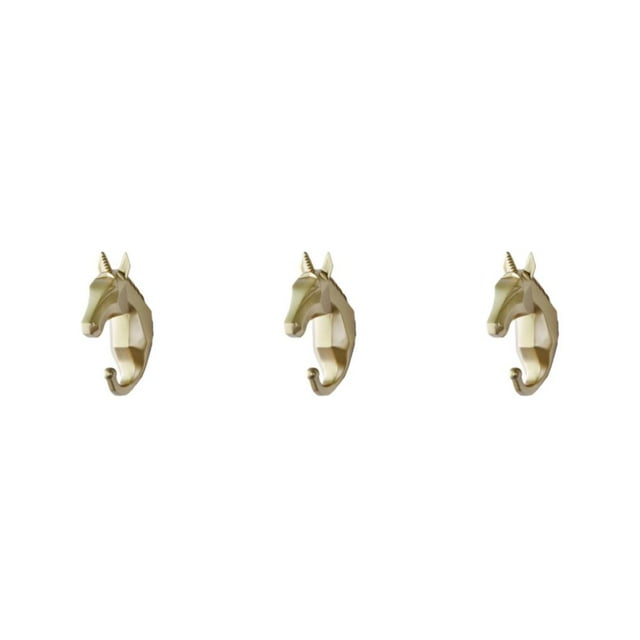 Baohd Résine Éléphant Tête Animal Mur Monté Crochet en Résine Pas Facilement Usé Or (Cheval) 3Set
