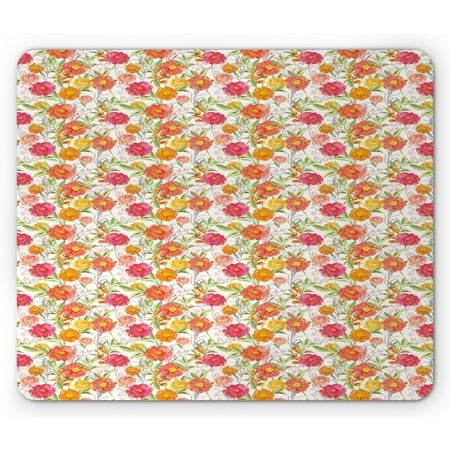 Spring Mouse Pad, Hand Painted Flowers and Berries in Watercolor Effect Nature Love, Rectangle Non-Slip Rubber Mousepad, Multicolor, by Ambesonne