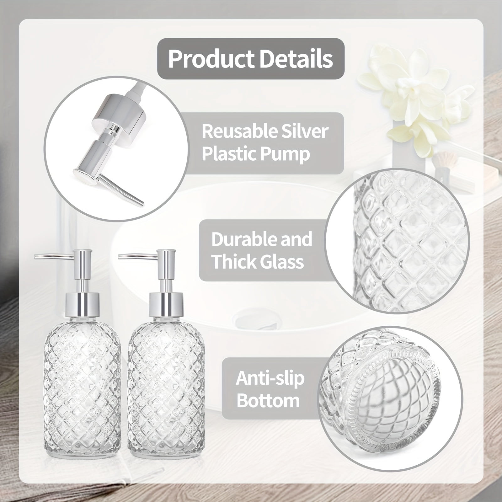 AIGIA 2 Pack Bathroom Soap Dispenser 16 OZ Glass Soap Dispenser with Stainless Pump, Liquid Hand Soap Dispenser, Kitchen Soap Dispenser