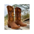 thumbnail image 3 of Fangasis Ladies Western Cowgirl Boots Retro Pull On Embroidered Shoes Chunky Heel Mid Calf Boot Work Comfort Brown 5, 3 of 3