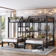 thumbnail image 4 of Harper & Bright Designs Triple Bunk Bed Full Xl over Twin over Twin, Metal Bunk Bed with Storage Shelves and Stairs, Industrial Bunk Bed with Guardrail for 3, Black, 4 of 14