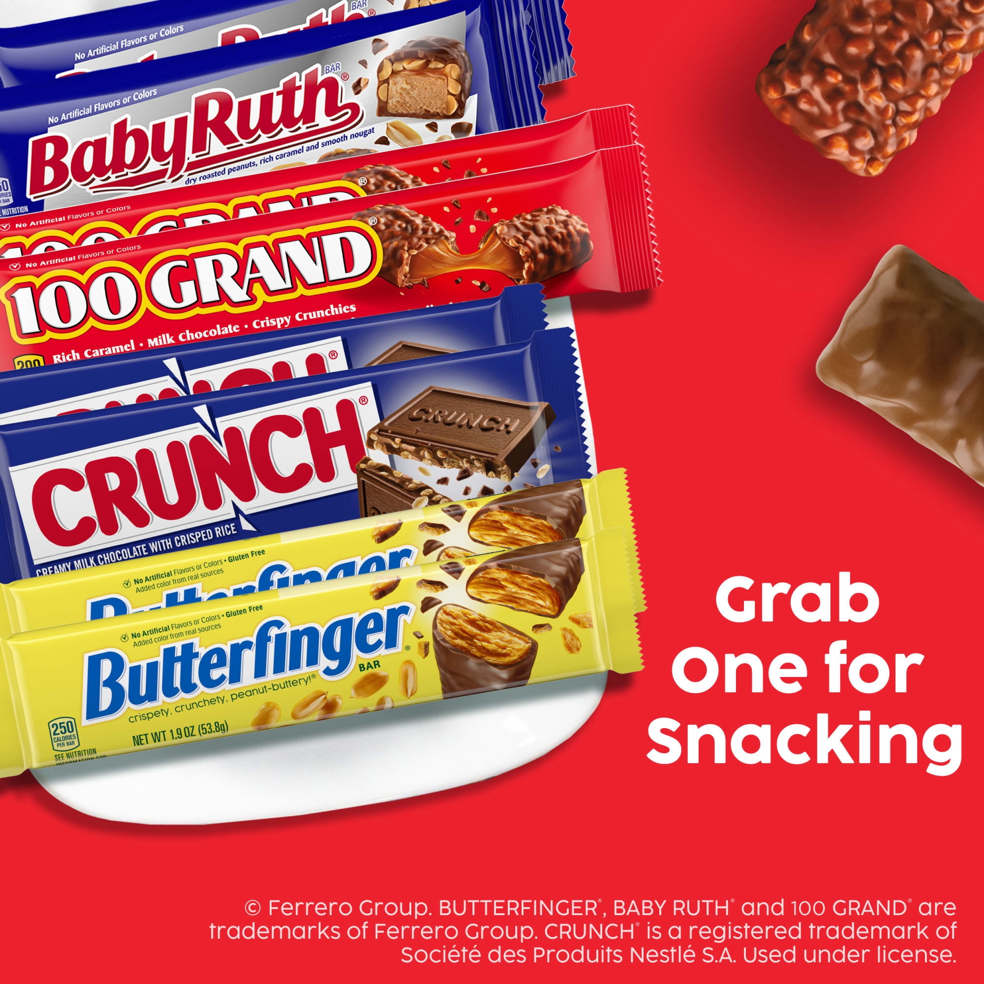 (4 pack) Assorted Butterfinger, Crunch, Baby Ruth, and 100 Grand Full Size Chocolates, 18 count, 31.2 oz