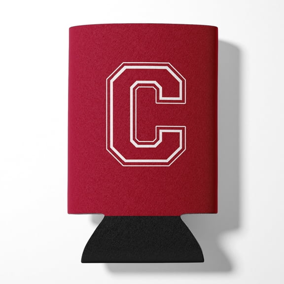 Letter C Initial Monogram - Maroon and White Can or Bottle Hugger
