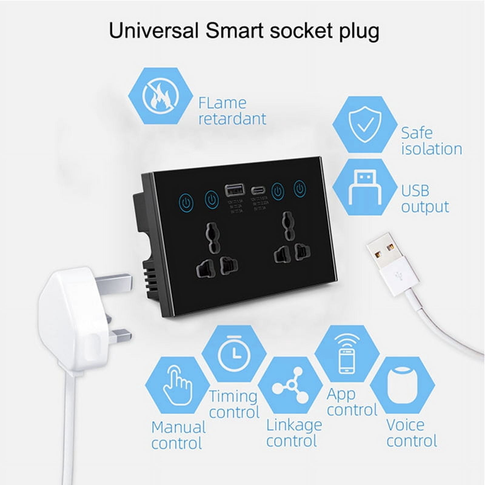 EU UK US Universal Plug Tuya WiFi White Smart Socket Switch with USB and Type-C Port Outlet Smart Life1 * Smart Socket