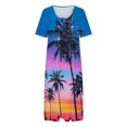 thumbnail image 3 of Gibobby Vestido Casual para Mujer Vestido holgado de cuello redondo con estampado floral de manga corta informal de verano para mujer Mini vestidos d(Azul,CH), 3 of 5