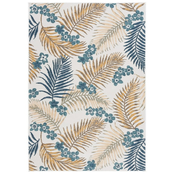 SAFAVIEH Sunrise Jane Floral Reversible Indoor/Outdoor Area Rug, Ivory/Blue Gold, 5'3" x 7'7"