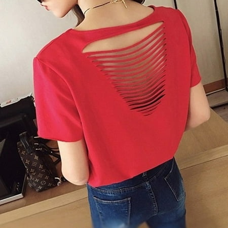 Personality Woman Summer Korean Student Short-sleeved Short Halter T-shirt