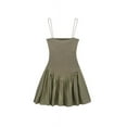 thumbnail image 3 of TRZA-Women's Patchwork Ribbed Poplin Puff Mini Dress, Straight Neck, Thin Straps, Female Dresses, Sexy Fashion, 3 of 10
