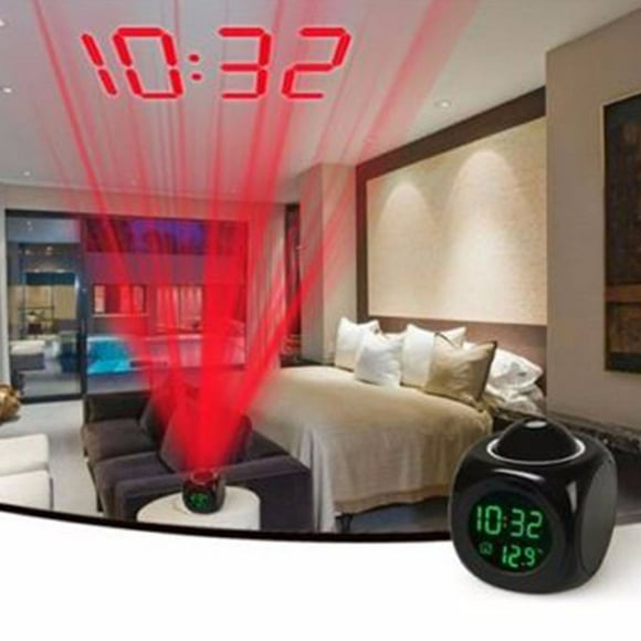 EGNMCR Alarm Clock Wall Clock Digital LCD Voice Talking Multifunction LED Projection Alarm Clock Temperature clock clock