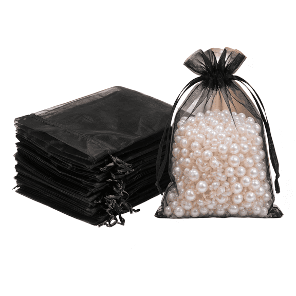 100 Pack Black Organza Gift Bags – 4 x 6 Inch Drawstring Pouches for Wedding Favors, Jewelry Storage, Christmas Party Treats & Small Gift Wrapping