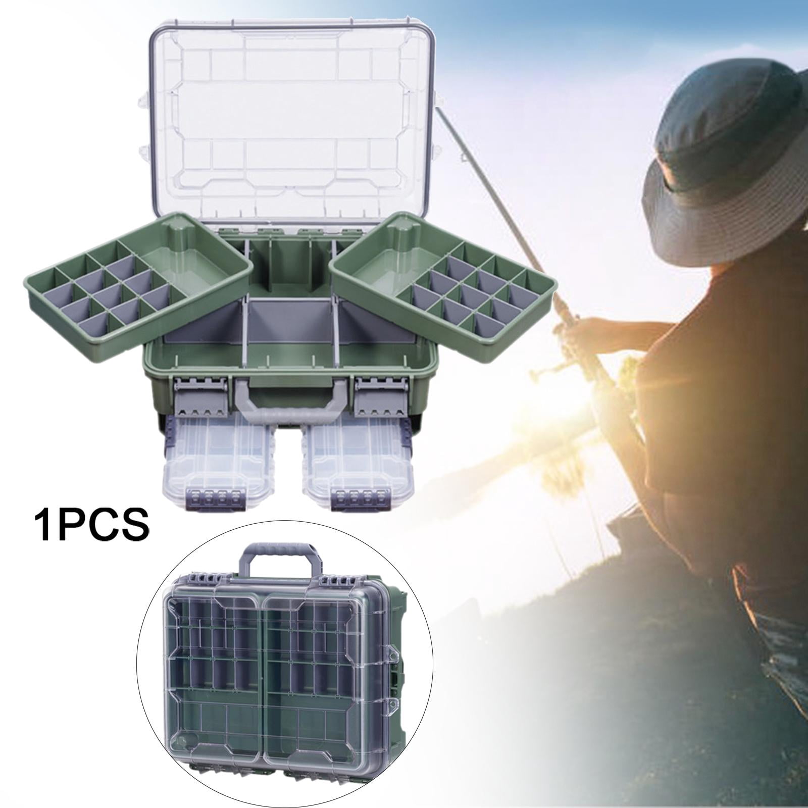 Wswqop Fishing Tackle Box Container Fishing Accessories Box Large Capacity Waterproof 3 Green