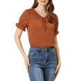 thumbnail image 1 of INSPIRE CHIC Blouse à Encolure Nouée pour Femme, Col à Volants, Manches Bouffantes, Poignets à Volants, Hauts Unis, P Brun, 1 of 5