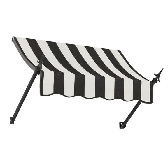 Awntech 4.375 ft New Orleans Fixed Awning Acrylic Fabric, Black/White Stripe