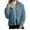 Blue, variant on FAIWAD Womens Fuzzy Fleece Jacket Button Down Hooded Cropped Outwear Casual Winter Warm Coats