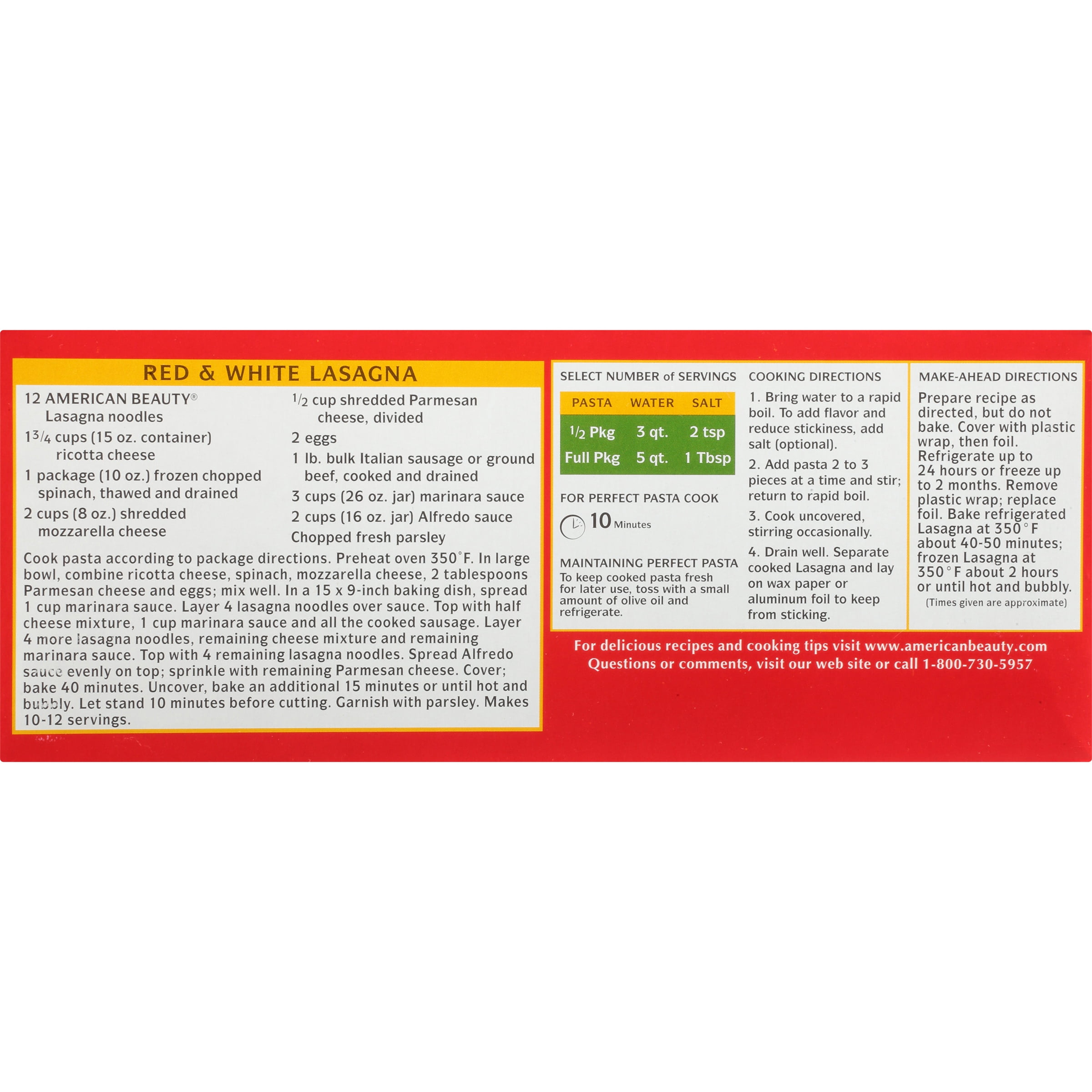 American Beauty Lasagna Pasta, 12-Pack (16 oz Each) – Classic Lasagna Sheets for Homemade Italian Style Dishes