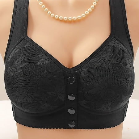 Crunowin Plus Size Bra for Women Wireless Front Button Closure  Soft Casual Comfort Daily Bras Black XL