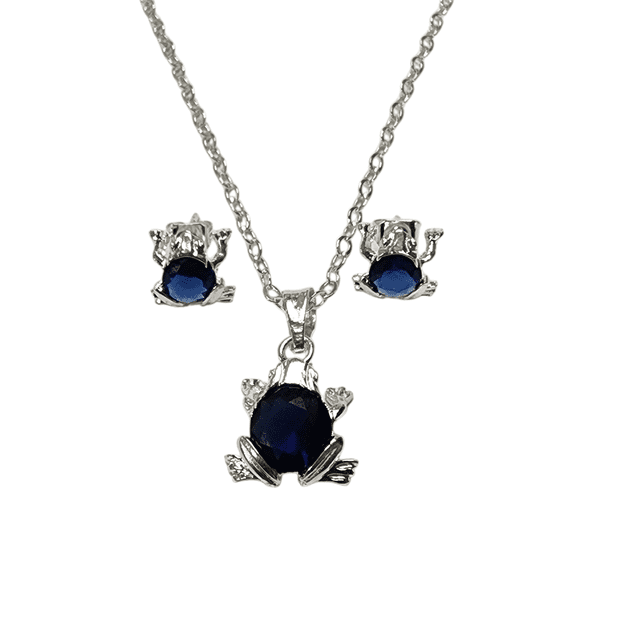 ARETES Y COLLAR DE RANA AZUL DE PLATA