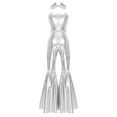thumbnail image 4 of YiZYiF Womens Metallic Shiny 70s 80s Disco Outfit V neck Sleeveless Bell Bottom Dance Jumpsuit Silver XXL, 4 of 6