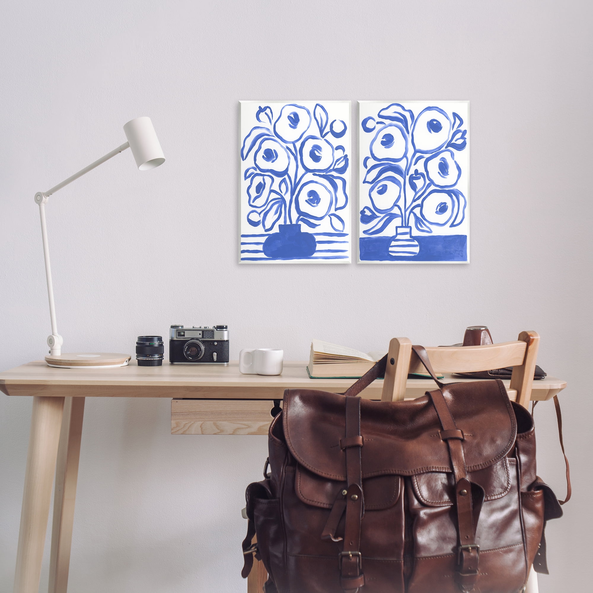 Stupell Industries Modern Blue Floral Vase Plants & Flowers Painting Unframed Art Print Wall Art, 11 x 14, Set of 2