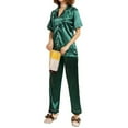 thumbnail image 1 of Ensemble de Pyjama en Satin d'Été pour Femmes Manches Courtes Col à Revers Hauts à Simple Boutonnage Pantalons, Vert, 2TG, 1 of 6