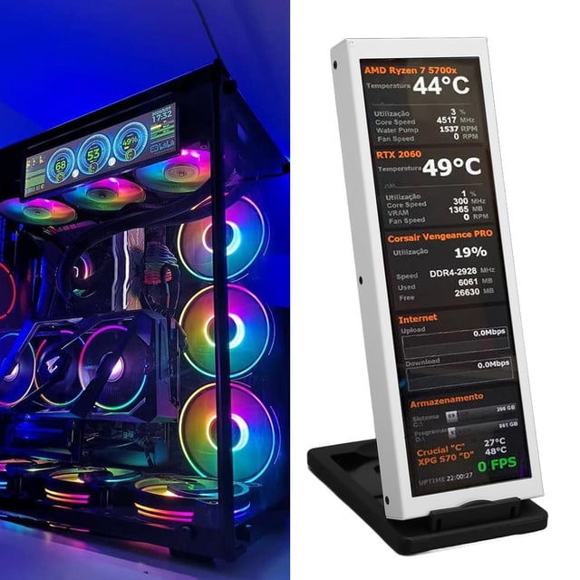 PC Temperature Display Screen, 7.9in Large Screen Multifunction PC Temp Monitor For Office