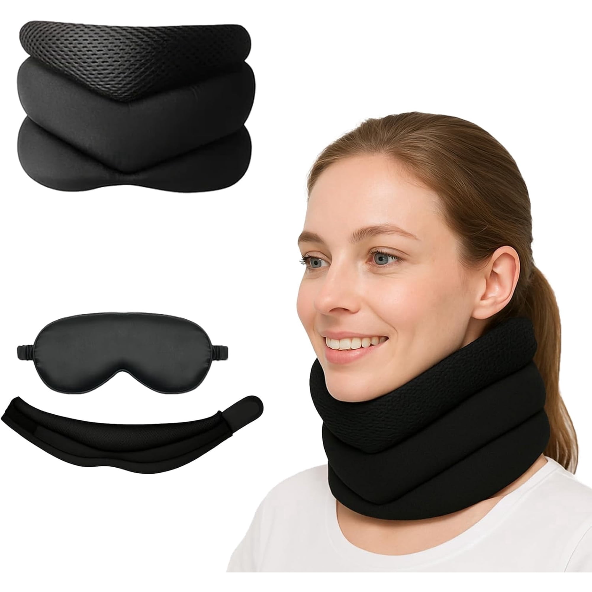 Anti Sleep Apnea & Snoring Relief Neck Brace, 3-Level Adjustable Ergonomic Cervical Collar, Soft Foam for Home/Office/Travel