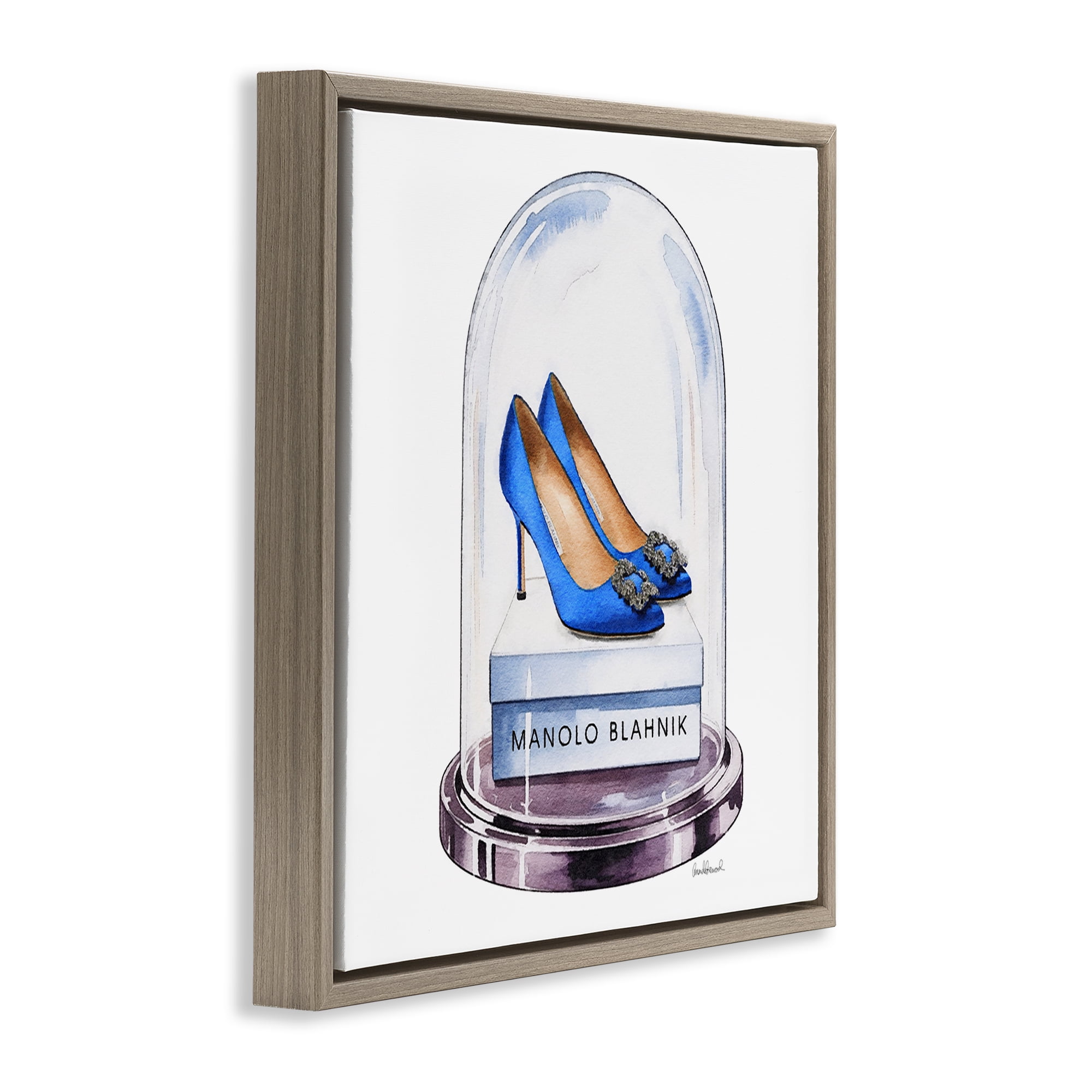 Stupell Industries Blue Heels in Bell Jar Brown Framed Floater Canvas Wall Art, design by Amanda Greenwood