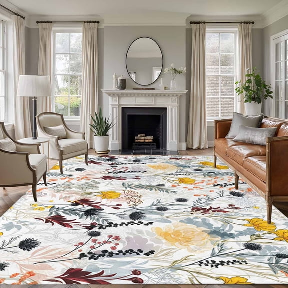 Wildflowers Blossom Area Rug 8x10 Washable Rug Non Slip Spring Farmhouse Botanical Floral Large Area Rug Soft Stainresistant Indoor Floor Carpet for Living Room Bedroom Home Office Dining Room