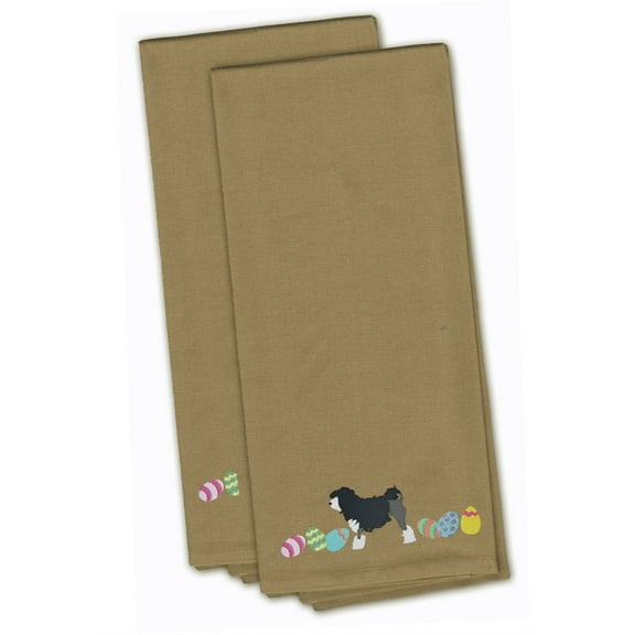 Lowchen Easter Tan Embroidered Towel Set of 2