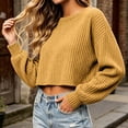 thumbnail image 2 of Ribbed Crop Tops for Women Spring Fall Trendy Crewneck Sweatshirt Light Casual Loose Fit Pullovers (S, Yellow), 2 of 7